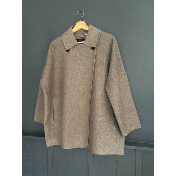 ZARA Handmade Wool Short Coat Taupe Brown Gray Size Medium - Picture 4 of 13